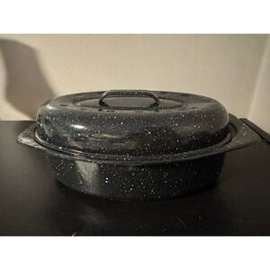 Granite Ware 13 inch oven roaster pan with lid, black and speckled